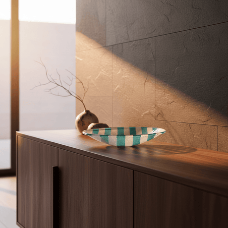 Plat de service en verre turquoise I Artisanat portugais Plat en verre "Marinha Grande" - Turquoise