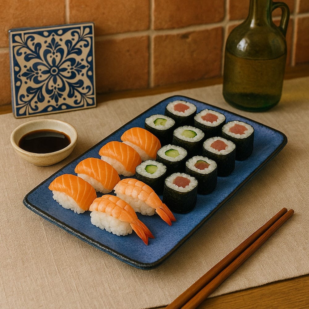 Plat de service rectangulaire en grès - Collection portugaise Amazonia Plat de service en grès "Amazonia" Bleu - 28cm