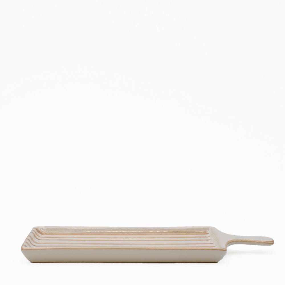 Plateau rectangulaire en céramique moka et blanc Plateau rayé "Costa Nova Mar" - Moka