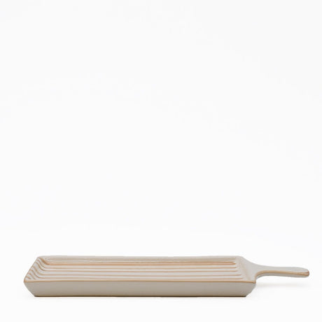 Plateau rectangulaire en céramique moka et blanc Plateau rayé "Costa Nova Mar" - Moka