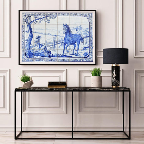 Réplique fidèle d’une fresque d’azulejos portugais du XVIIIᵉ siècle Fresque d'azulejos 90x60cm