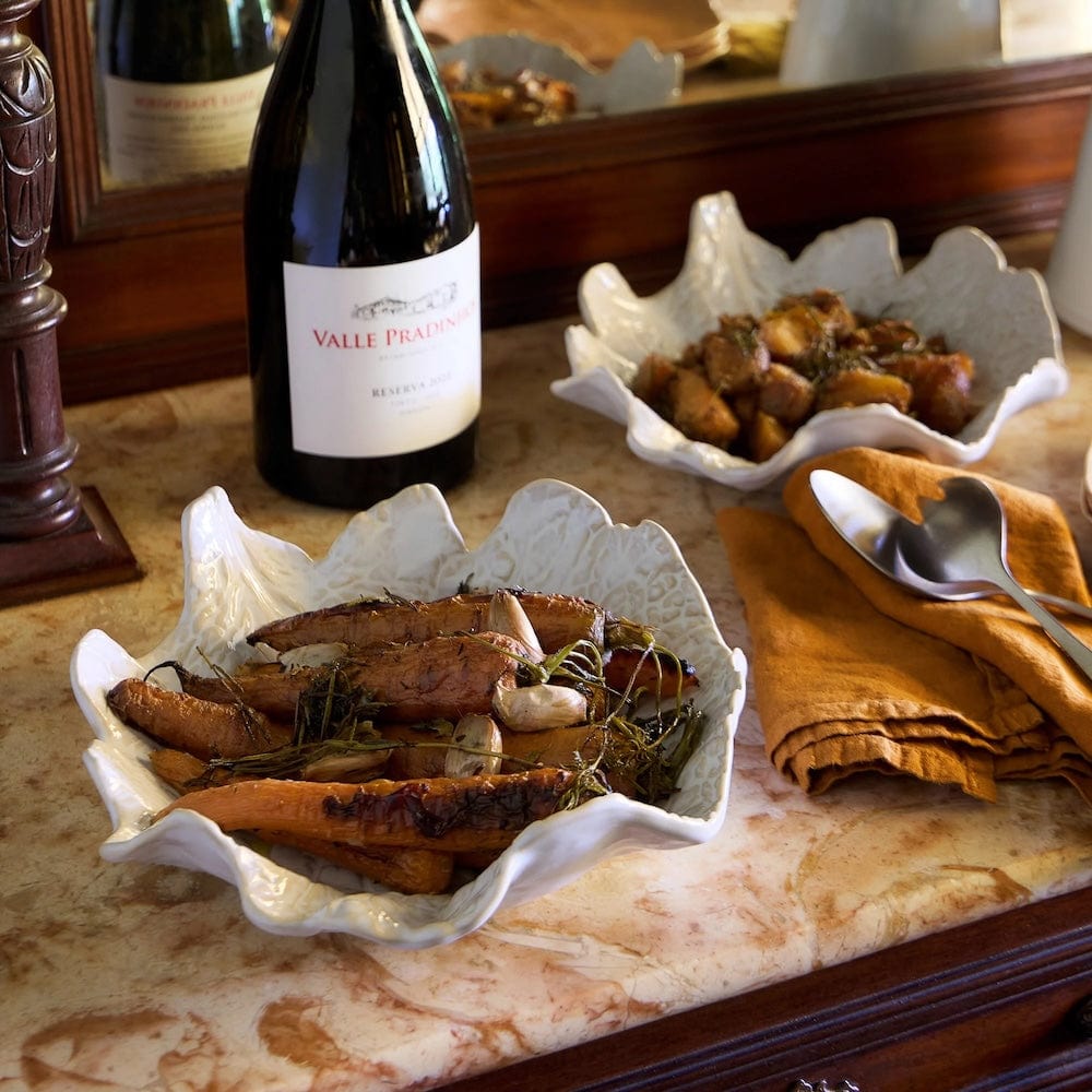 Saladier bas en grès en forme de feuille de chou Saladier en grès en forme de chou