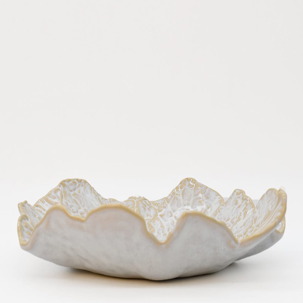 Saladier bas en grès en forme de feuille de chou Saladier en grès en forme de chou