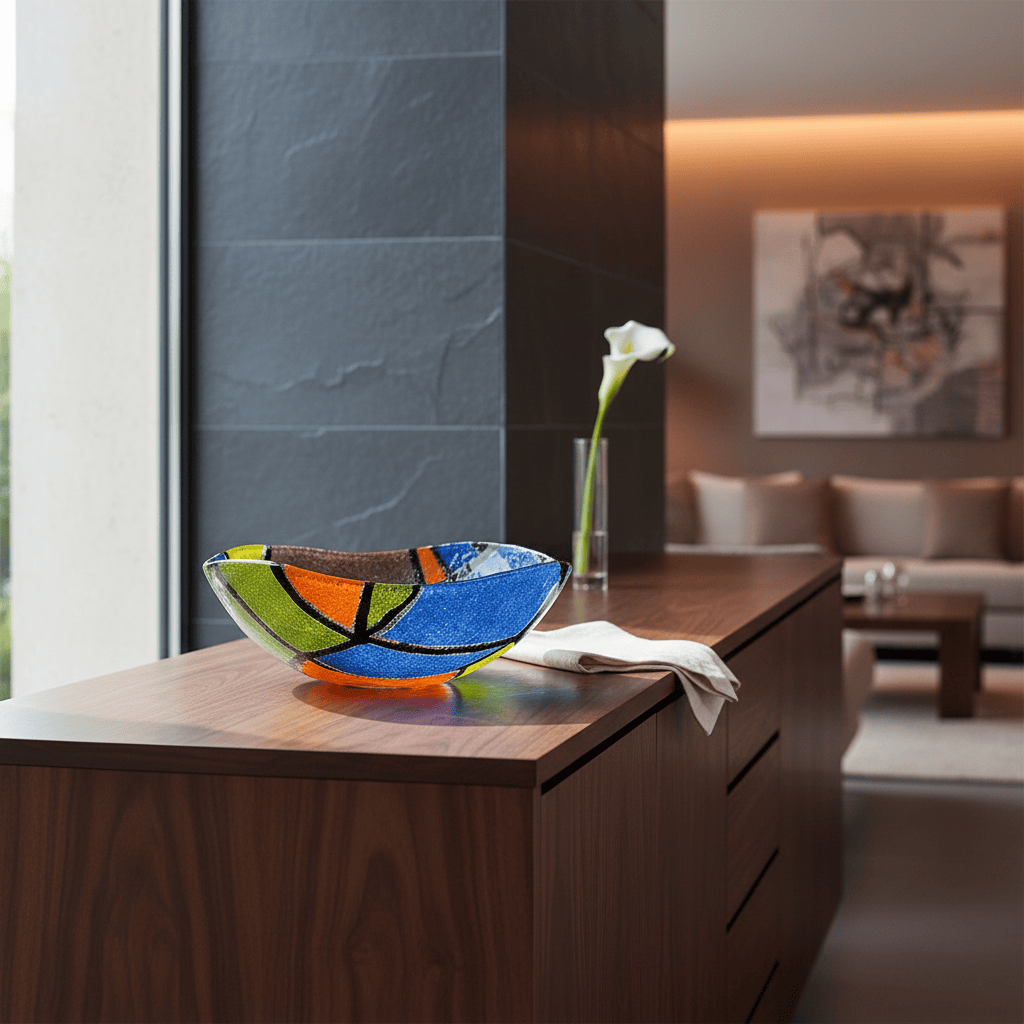 Saladier en verre fusionné - Design abstrait | Portugal Saladier en verre "Marinha Grande" - 28cm