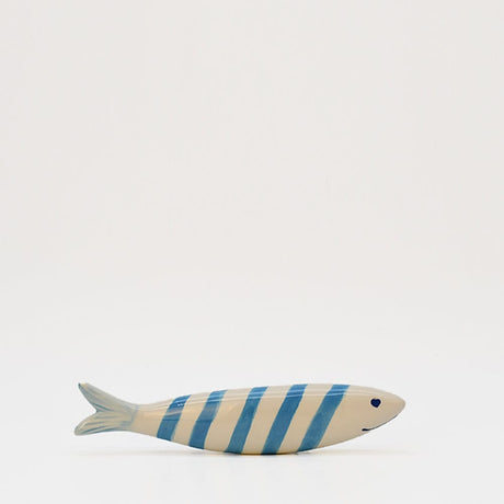 Sardine décorative souriante en céramique portugaise rayée blanc et orange Sardine souriante en céramique - Turquoise