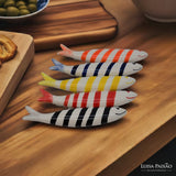 Sardine décorative souriante en céramique portugaise rayée blanc et rouge Sardine souriante en céramique - Rouge