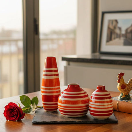 Soliflore ovale rouge et orange I Vases en céramique du Portugal Vase ovale rayé - Rouge