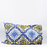 Tapis artisanal portugais noir Housse d'oreiller "Azulejos" - Bleu & Jaune