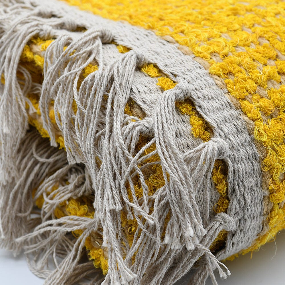 Tapis artisanal portugais noir Tapis artisanal en sisal et coton 150x100 - Jaune