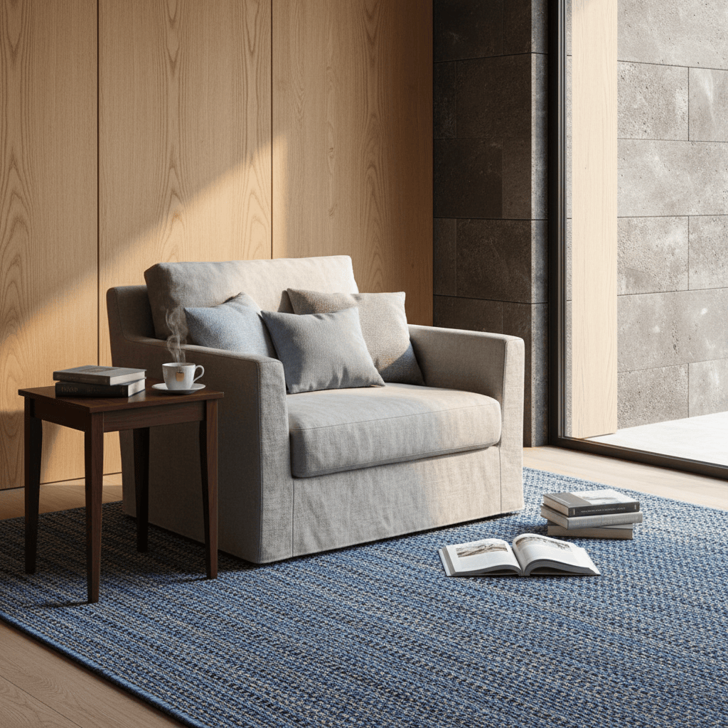 Tapis bleu en fibres mélangées I Fabrication artisanale portugaise Tapis en fibres mélangées - Bleu