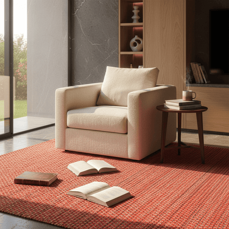 Tapis rouge en fibres mélangées I Fabrication artisanale portugaise Tapis en fibres mélangées - Rouge