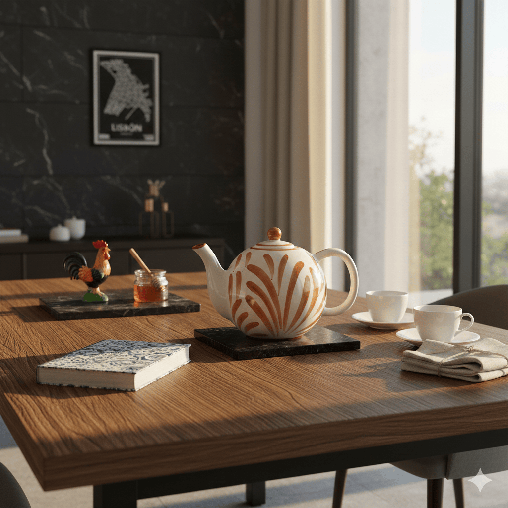 Théière boule en céramique portugaise terracotta Théière boule en céramique "Andorinha" - Terracotta