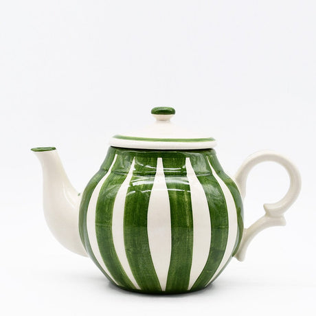 Théière en porcelaine verte I Vaisselle du Portugal en ligne Théière rayée "Costa Nova Mar" - Verte