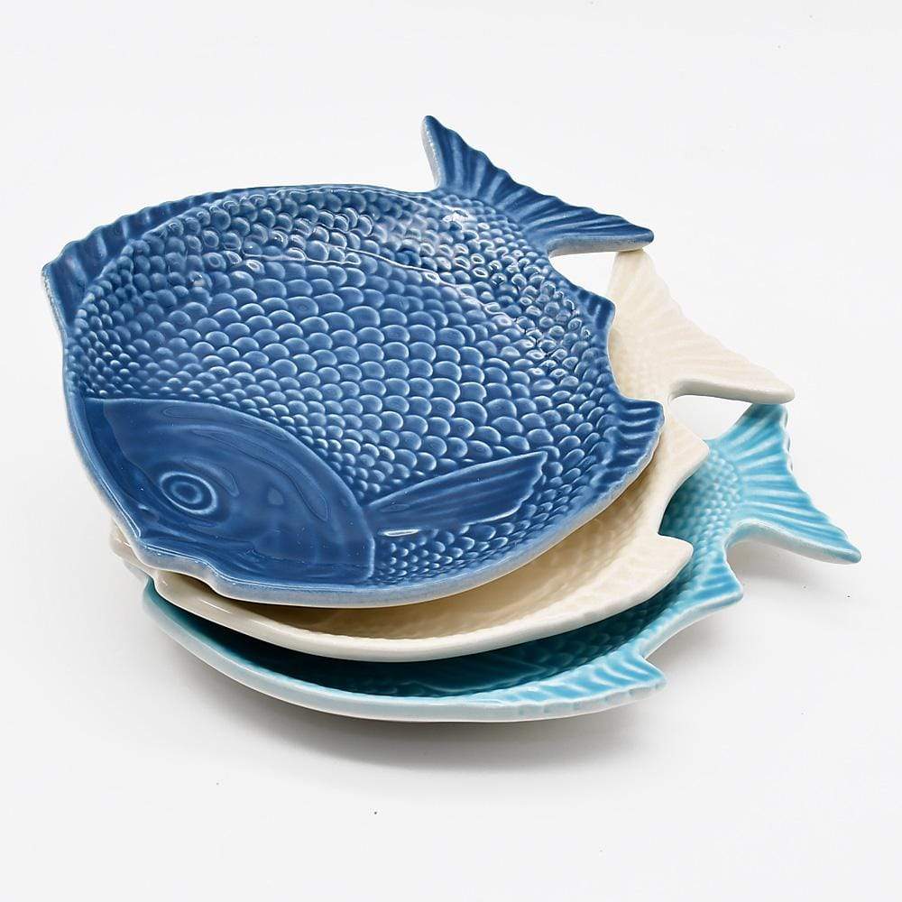 Assiette en forme de poisson bleue I Vaisselle artisanale du Portugal Assiette creuse en forme de Poisson 25 cm - Bleue