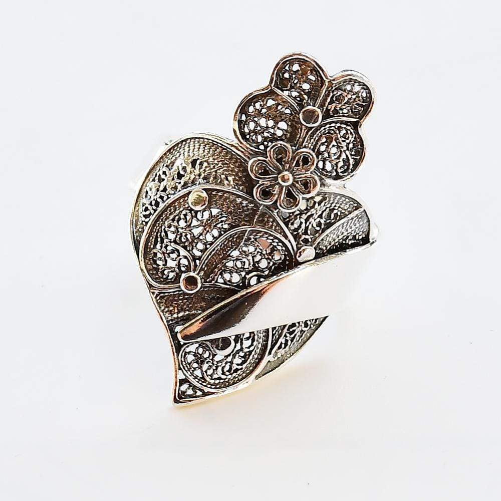 Bague en filigrane d'argent doré I Vente en ligne France Bague en filigrane "Coração de Viana" Argent
