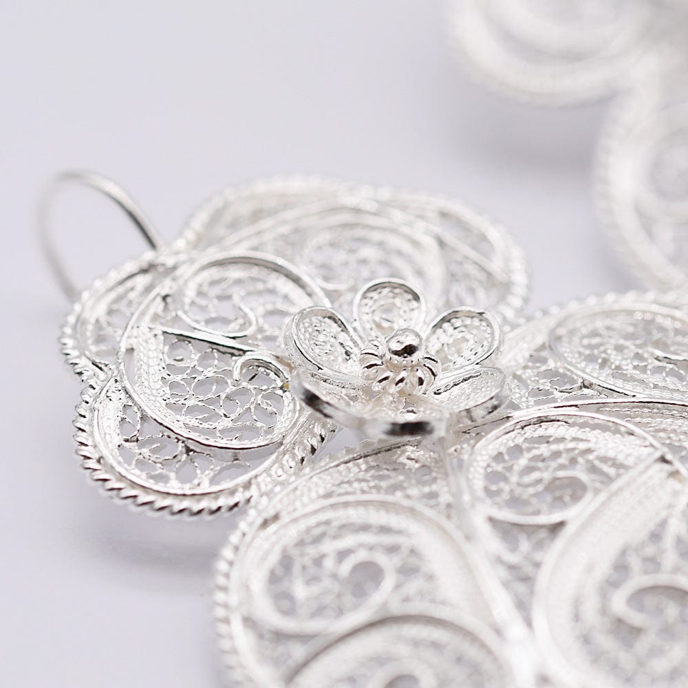 Boucles d'oreille Coeur de Viana en filigrane d'argent 6,5cm Coração de Viana I Boucles d'oreille en argent -  6,5cm