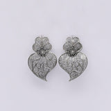 Boucles d'oreille Coeur de Viana en filigrane d'argent oxydé 6,5cm Coração de Viana I Boucles d'oreille en argent oxydé -  6,5cm