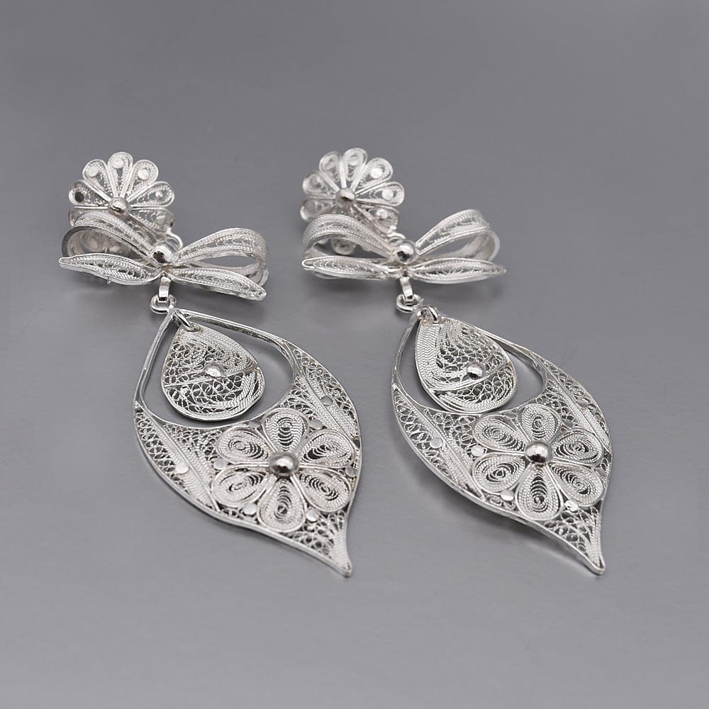 Boucles d'oreille en filigrane d'argent doré I Vente de bijoux argent Brincos À Princesa I Boucles d'oreille en argent - 9cm