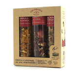 Tubes d' oranges. fraises. poires déshydratées