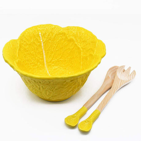 Couverts de service en bois et céramique jaune I Vaisselle portugaise Couverts de service "Couve" - Jaune