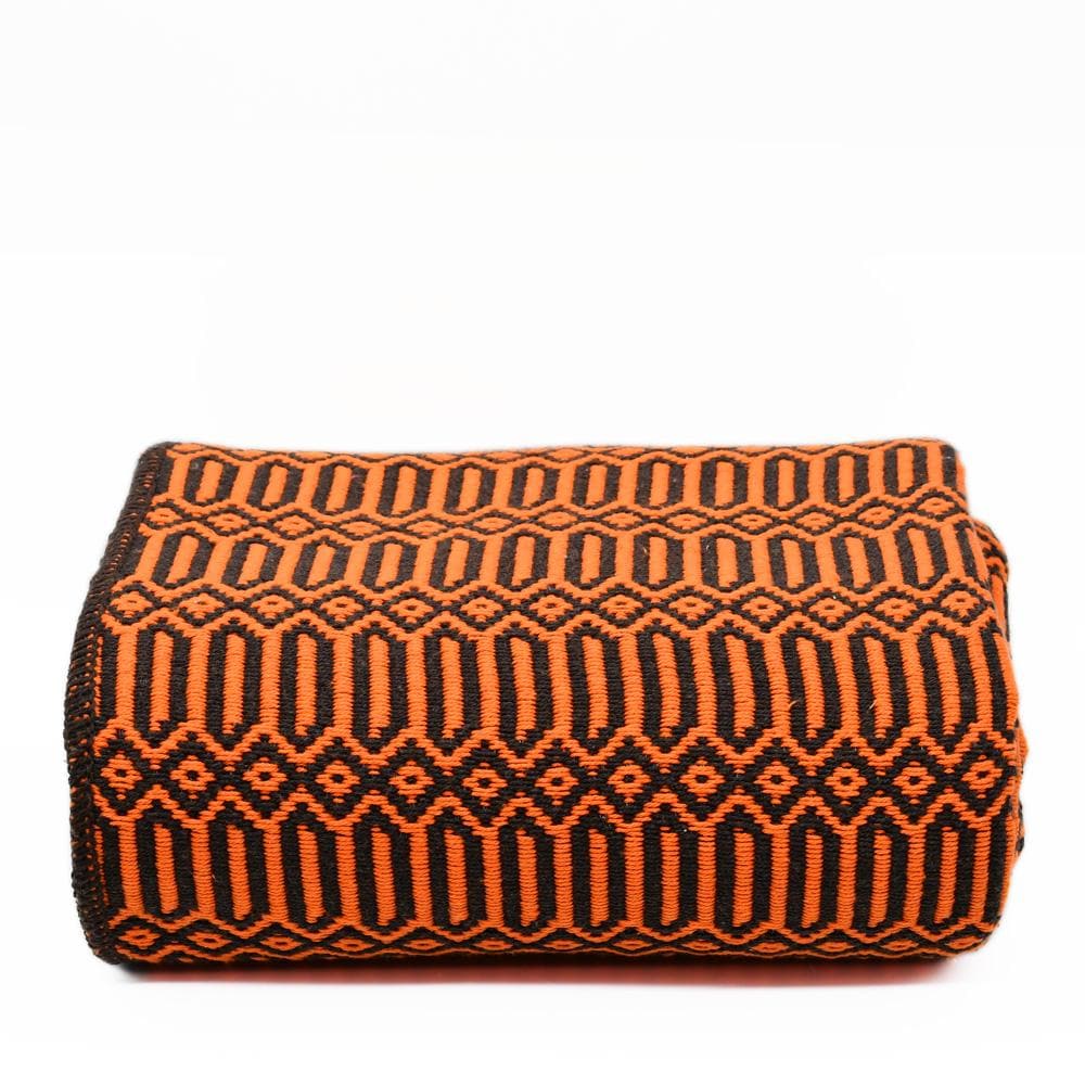 Grand plaid en coton orange et noir tissé au Portugal Plaid en coton 210X140 - Orange & Noir