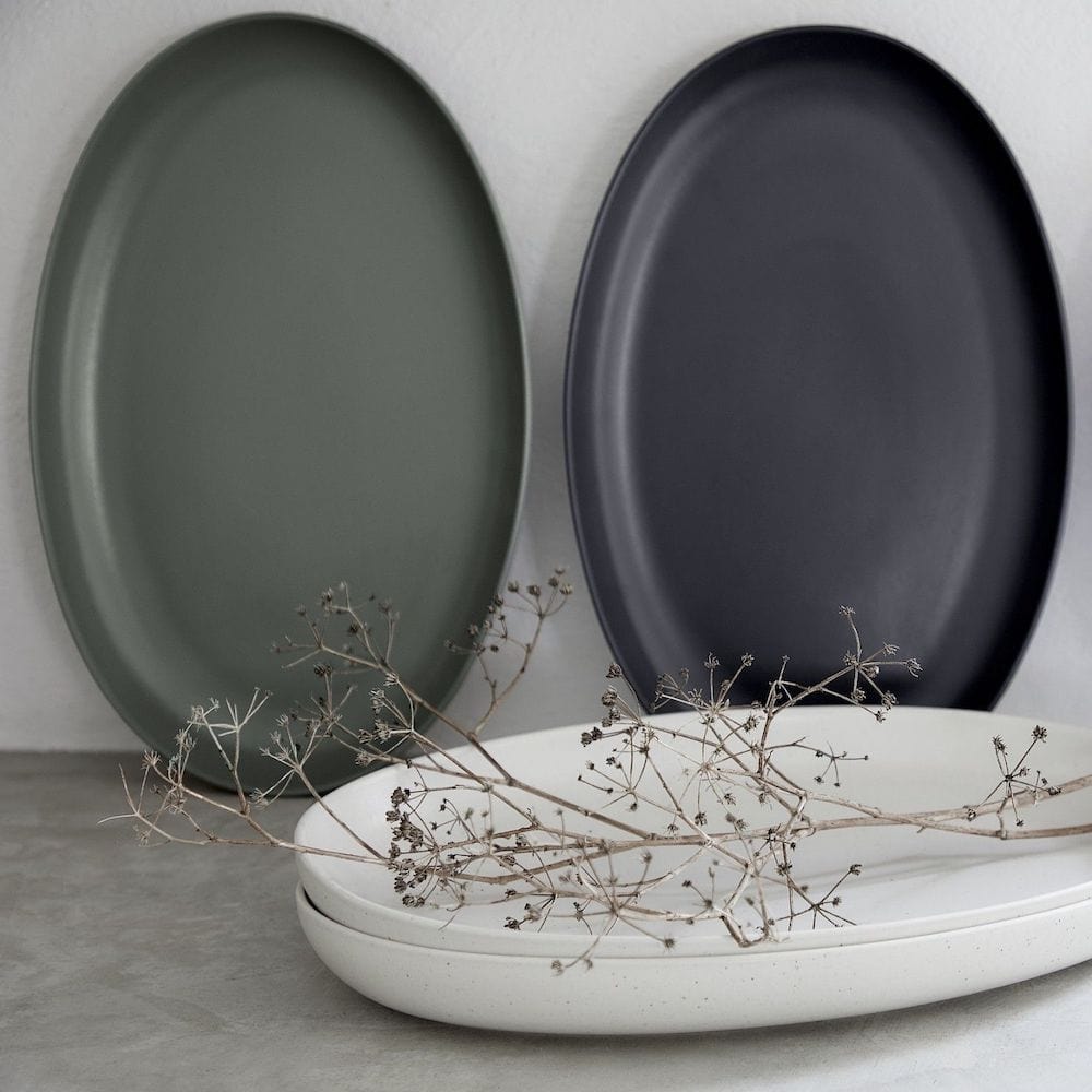 Grande assiette en grès Gris/vert I Vaisselle portugaise Plat en grès “Pacifica" Gris/Vert - 36cm