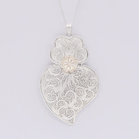 Pendentif Coeur de Viana en argent doré 11 cm I Vente bijoux argent Coração de Viana I Pendentif en argent - 11 cm