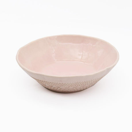 Petit saladier en céramique rose I Motifs dentelles portugaises Saladier individuel "Carimbada" rose - 19 cm
