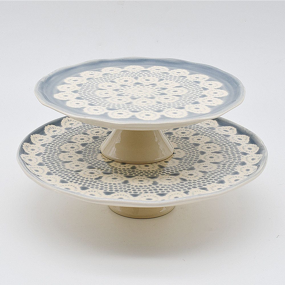 Petite assiette en céramique bleue I Motifs dentelles portugaises #DRAFT Plateau à dessert "Renda" - Gris
