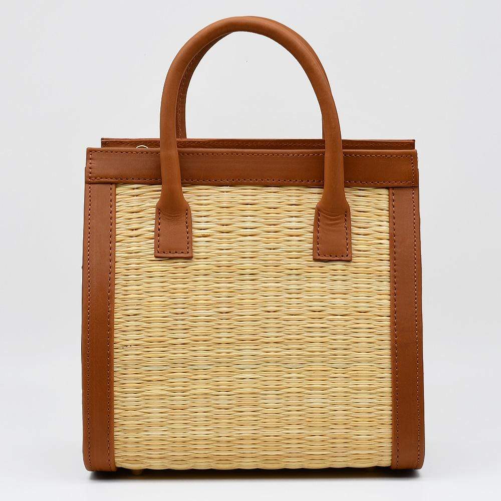 Sac en cuir et osier (jonc) 26cm - Naturel
