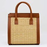 Sac en cuir et osier (jonc) 26cm - Naturel