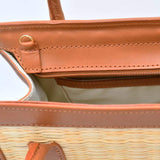 Sac en cuir et osier (jonc) 26cm - Naturel
