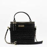 Sac à main ovale en cuir et jonc noir I Tendance portugaise Sac en cuir et jonc 22cm - Noir