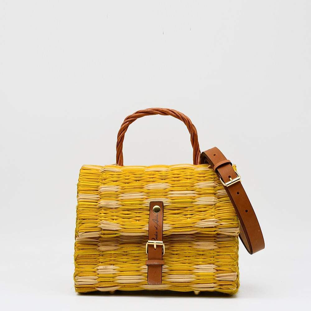 Sac cartable en osier (jonc) 22cm - Jaune & naturel