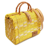 Sac cabas en osier (jonc) 26cm - Jaune & Blanc