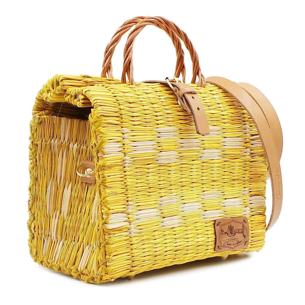 Sac cabas en osier (jonc) 26cm - Jaune & Blanc
