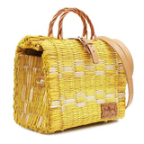 Sac cabas en osier (jonc) 26cm - Jaune & Blanc