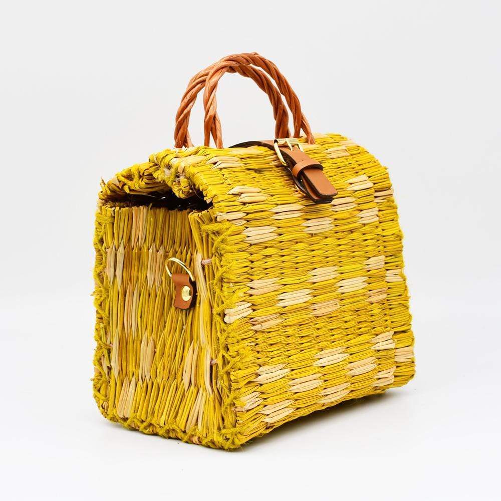 Sac cabas en osier (jonc) 18cm - Jaune & Naturel