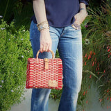 Sac cabas en osier (jonc) 22cm - Rouge