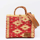 Sac cabas en osier (jonc) 26cm - Rouge & naturel