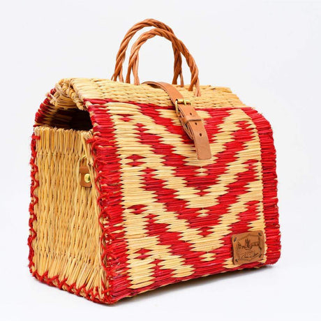 Sac cabas en osier (jonc) 30cm - Rouge & naturel