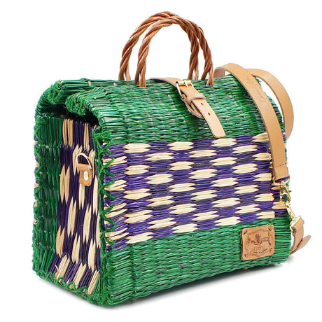 Sac cabas en osier (jonc) 30cm - Vert & violet