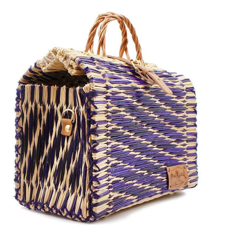 Sac cabas en osier (jonc) 30cm - Violet & naturel