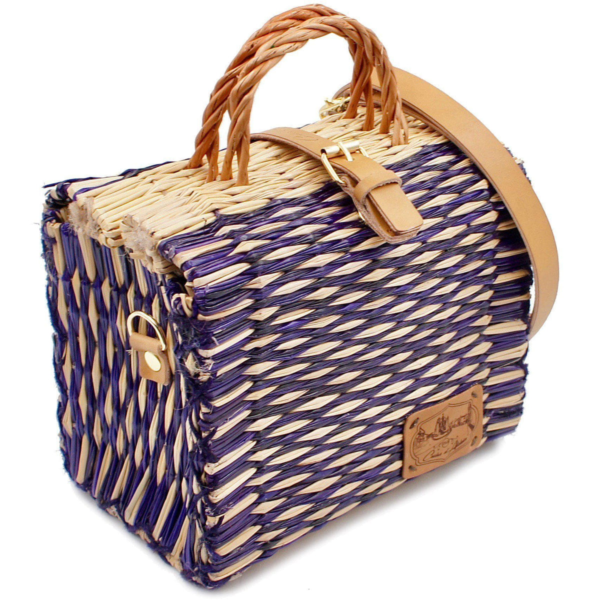 Sac cabas en osier (jonc) 22cm - Violet & naturel