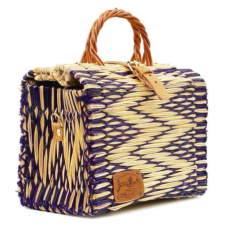 Sac cabas en osier (jonc) 26cm - Violet & naturel
