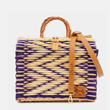Sac cabas en osier (jonc) 30cm - Violet & naturel