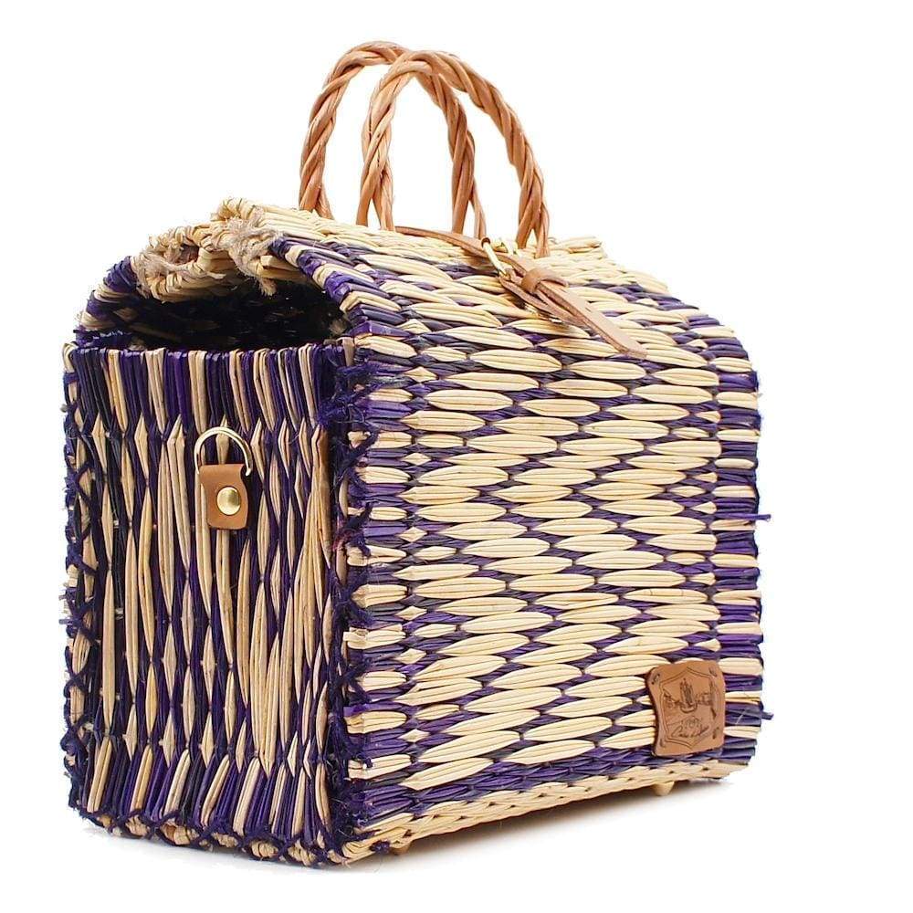 Sac cabas en osier (jonc) 30cm - Violet & naturel