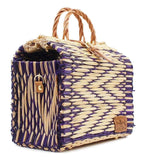 Sac cabas en osier (jonc) 30cm - Violet & naturel