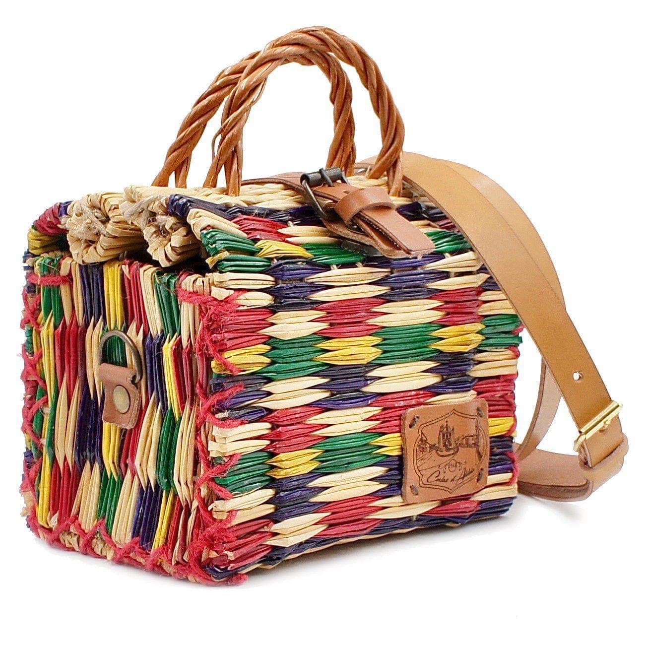 Sac cabas en osier (jonc) 18cm - Multicolore