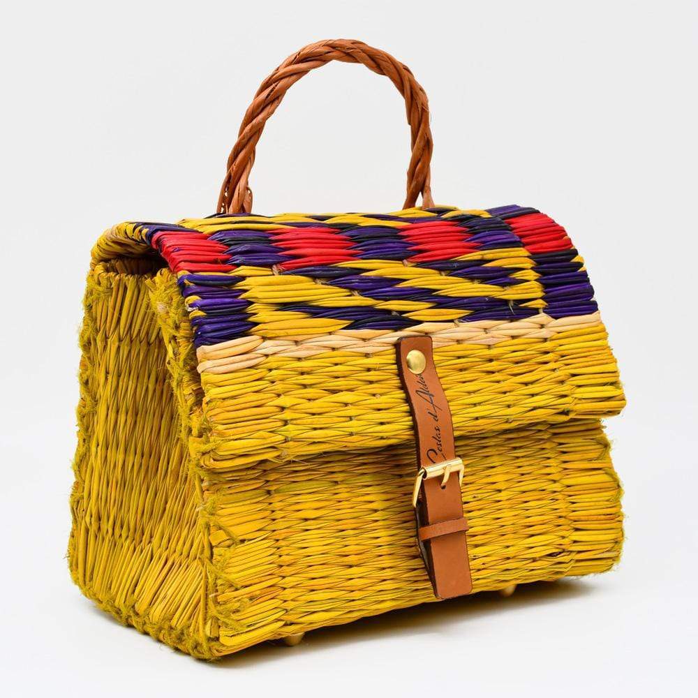 Sac cartable en osier (jonc) 22cm - Jaune